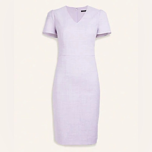 NWOT Ann Taylor Crosshatch Puff Sleeve Sheath Pencil Dress (work/professional) - Picture 2 of 9